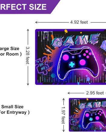 Alfombra de videojuegos para habitación de niños, 35 x 24 pulgadas, pequeña, colorida alfombra con controlador para entrada de sala de juegos, antideslizante, fácil de limpiar, decoración de cabecera
