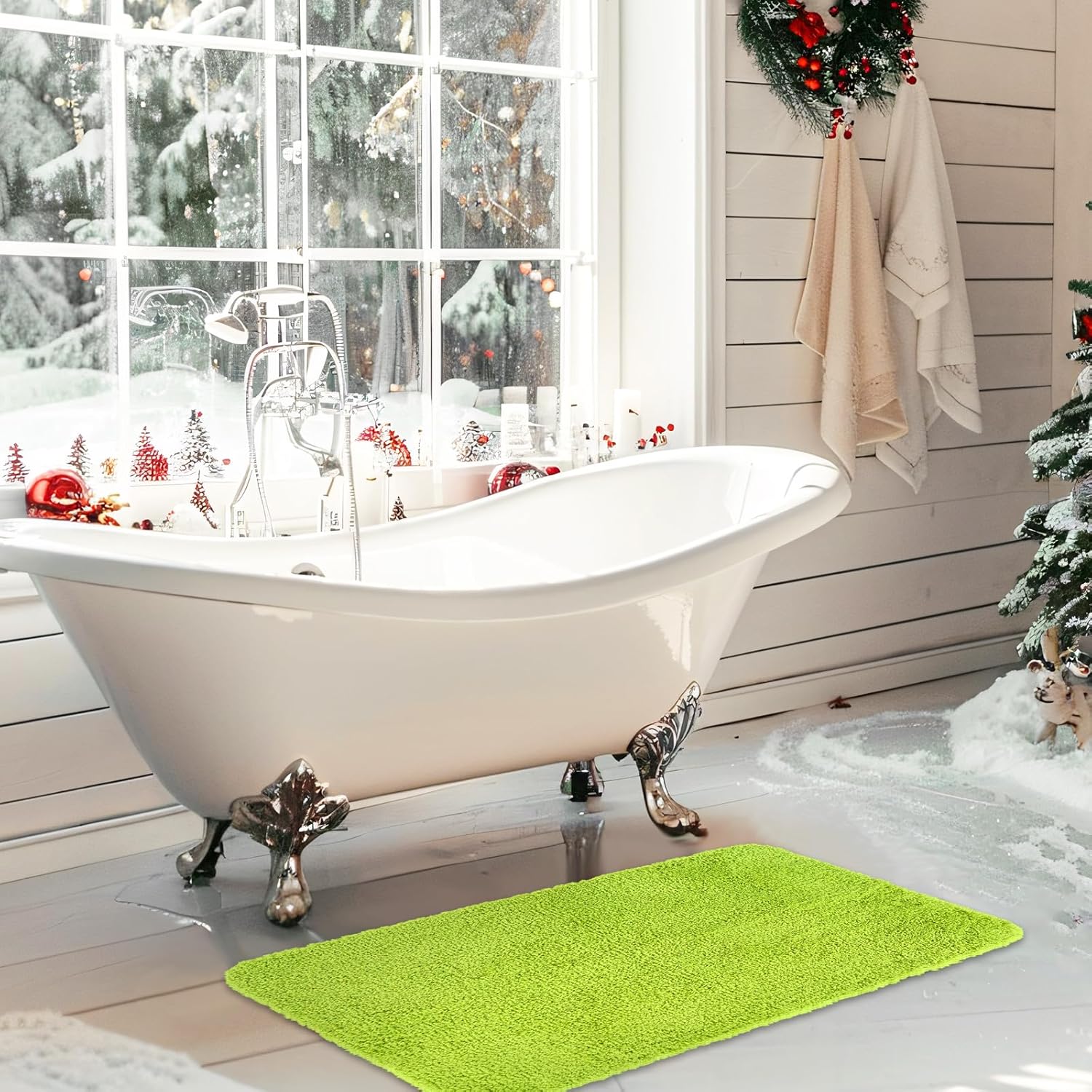 Alfombra de baño de Navidad, rectangular, absorbente, antideslizante, para puerta delantera, para invierno, Navidad, hogar, entrada, 19.7 x 31.5 pulgadas
