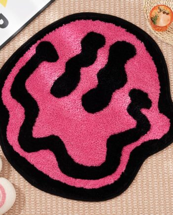 ELDONE Trippy - Tapete de baño de cara feliz rosa, alfombras geniales para dormitorio, alfombra de preparación, alfombra hippie antideslizante, bonita alfombra divertida y moderna, decoración rosa