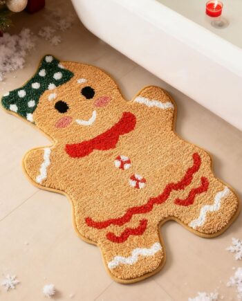 Tapete de baño navideño de jengibre de 21 x 32 pulgadas, suave y absorbente, bonitas, antideslizantes, lavables, decoración de baño de Navidad, decoración de vacaciones