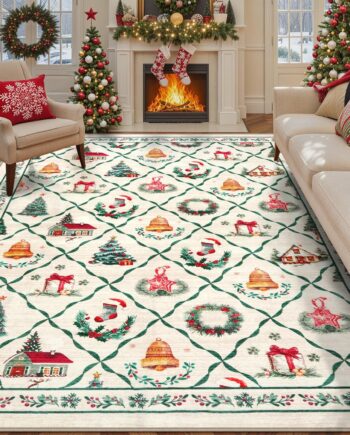 LIVEBOX Alfombras de Navidad grandes lavables para sala de estar, 8 x 10 pies, suaves y neutrales, para sala de estar, alfombra fina antideslizante verde claro para dormitorio, alfombra bohemia grande