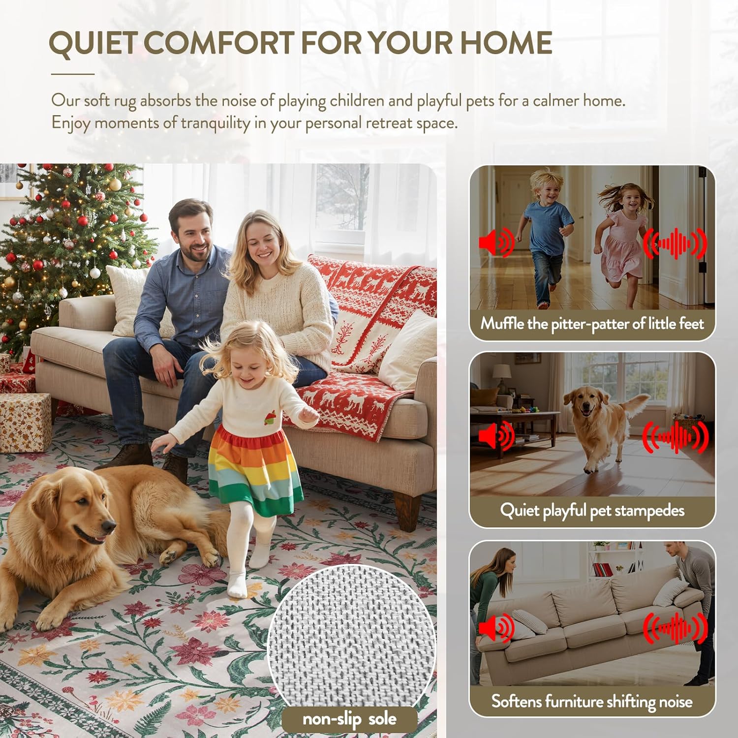 Wonnitar Tapete redondo y lavable de 5 pies, para Navidad, para dormitorio y habitación niños, con estampado de flores de Pascua, bohemio, para comedor, sala o debajo del árbol de Navidad, decorativo