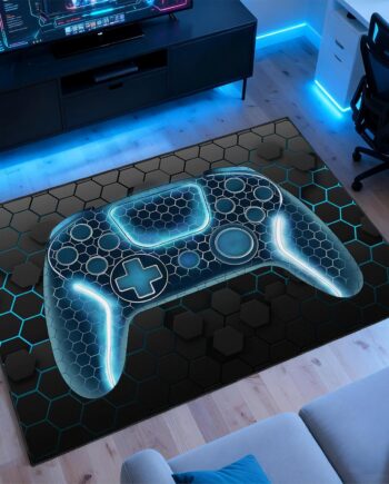 Alfombra de videojuegos para habitación de niños, 3 x 5 pies, antideslizante, color azul, para dormitorio, sala de estar y decoración de espacio de juego