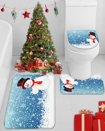 Arttown Juego de 3 alfombras de baño de Navidad, muñeco de nieve y copos de nieve, juego de 3 alfombrillas de baño para baño, color blanco, cubierta lavable, decoración para cocina, baño, dormitorio