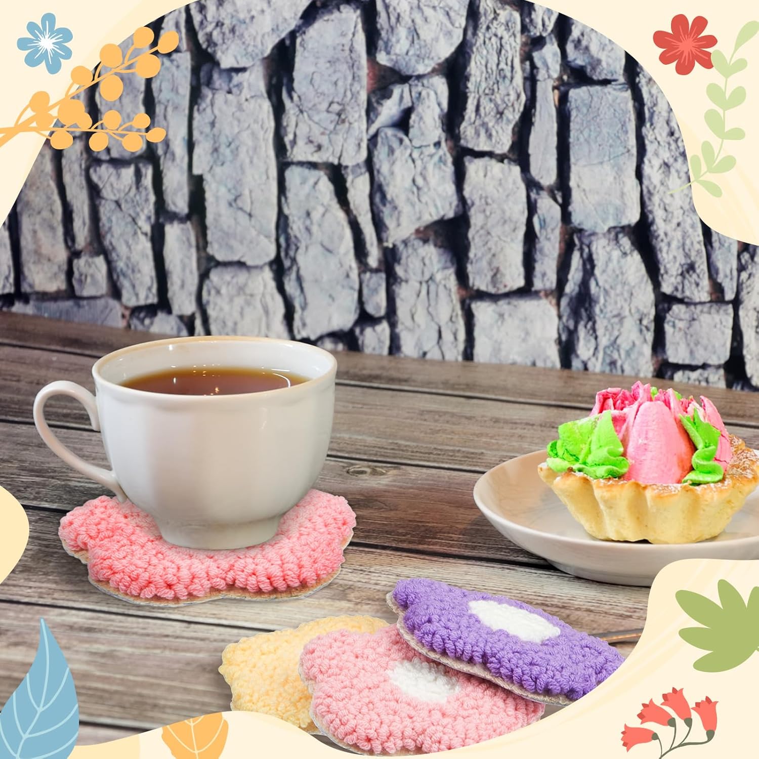 Preboun Kit de 8 posavasos con aguja perforadora de flores, kit de bordado de aguja para adultos principiantes, suministros de bricolaje, posavasos copetudos, incluyendo hilos y herramientas de aro