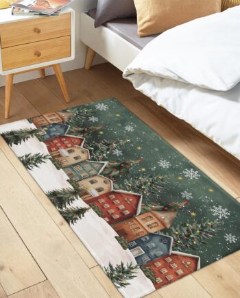 Alfombra de entrada de Navidad de 2 x 3 pulgadas, diseño de árbol de Navidad, casa del bosque de las maravillas, copos de nieve, alfombra de pelo bajo para puerta delantera, alfombra suave