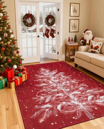 Lahome Alfombra de Navidad de 3 x 5, lavable, suave, resistente a las manchas, color rojo, antideslizante, para sala de estar, decoración navideña con estampado de árbol de Navidad, alfombra intrafina