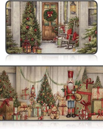 Ceenna Juego de 2 alfombras y tapetes de cocina de invierno, copos de nieve, renos, vacaciones, fregadero, cocina, baño, árbol de Navidad, decoración para el hogar, 17 x 30 pulgadas, 17 x 47 pulgadas