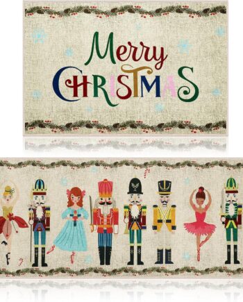 Ceenna Juego de 2 tapetes decorativos de cascanueces de Navidad para cocina, Feliz Navidad, Felices Fiestas, lavables, antideslizantes, tapete de piso de soldado de Navidad para puerta de porche