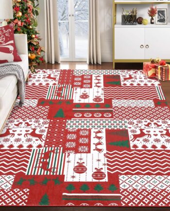 RUGSREAL Alfombra de Navidad de 8 x 10 pulgadas, patrón de retazos de Navidad, lavable a máquina, alfombra de interior, alfombra decorativa antideslizante para cocina, baño, sala de estar y dormitorio