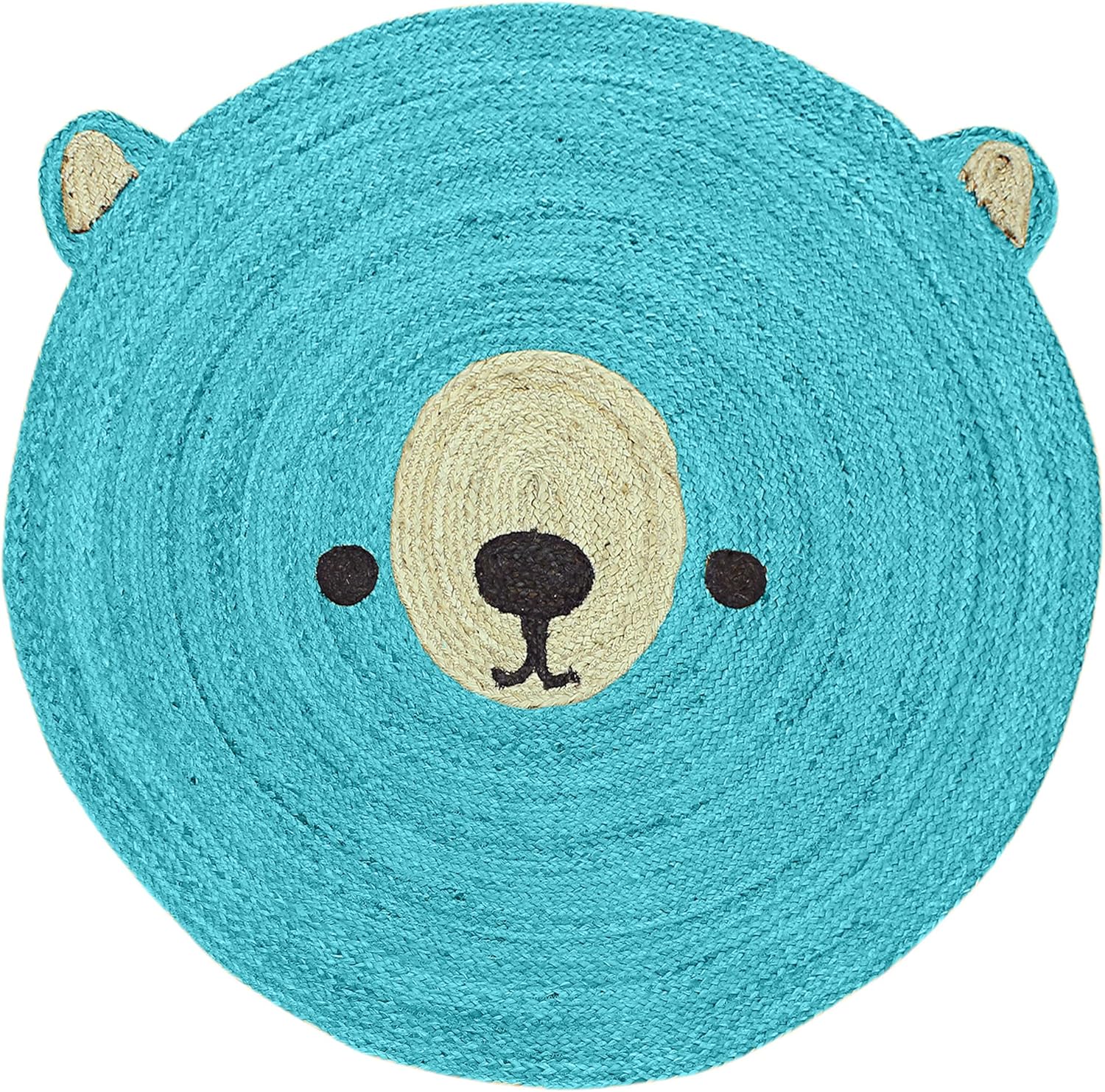 Kilim - Alfombra redonda de 6 pies, color azul turquesa y beige, alfombra de yute trenzada para interiores y exteriores, alfombra de tejido plano, alfombra de alto tráfico, dormitorio,