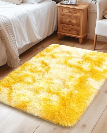 Alfombras pequeñas para dormitorio, alfombra mullida de 2 x 3, antideslizante, suave, alfombra mullida para niños y niñas, decoración estética moderna del hogar, teñido anudado amarillo