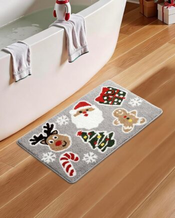 Tapete de baño de Navidad, tapete de baño de Papá Noel, extra suave, absorbente de agua, antideslizante, decoración del hogar de Navidad para dormitorio, sala de estar, 20 x 32 pulgadas