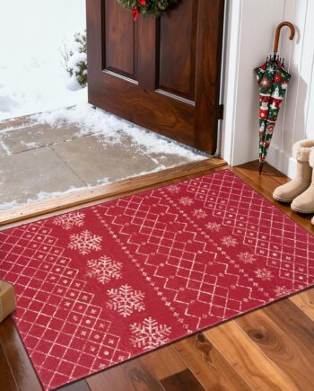 jinchan Alfombra de Navidad de copo de nieve de 2 x 3 pulgadas para entrada, lavable, alfombra de cocina de Navidad, tapete geométrico de Navidad, antideslizante, suave, pequeño, decoración navideña