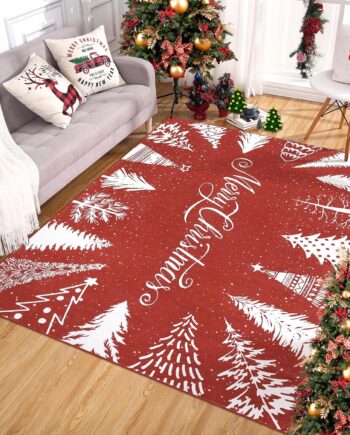 GarveeHome Alfombra roja para árbol de Navidad de 5 x 7 pies, alfombra decorativa grande de Navidad, lavable, de pelo bajo, antideslizante, para vacaciones, alfombra de lana sintética suave que no se