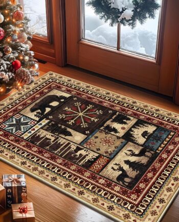 LOKHOM Alfombra de oso de Navidad lavable de 2 x 3 pulgadas, alfombra de entrada vintage con diseño de oso de búfalo occidental, alfombra de puerta delantera, antideslizante de pelo bajo, alfombra de