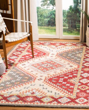 SAFAVIEH Aspen Collection APN801Q - Alfombra de lana bohemia hecha a mano de 3 x 5 pies, color rojo y marfil