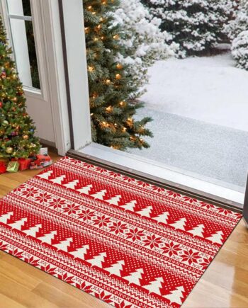 PVC Doormat Entrance Rugs Heavy Duty Welcome Mats, Red Christmas Outdoor Indoor Mats Non Slip Rubber Backing for Front Door/Yard/Garage/Garden, 50x50cm/19.69x19.69in Red Christmas Tree