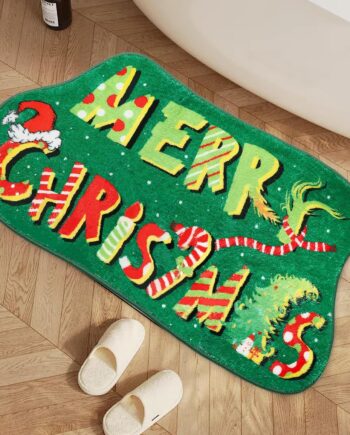 Alfombra de baño de Navidad, antideslizante, color verde, de Navidad, súper suave, absorbente, decoración navideña para baño, cocina, fregadero, 14 x 25 pulgadas