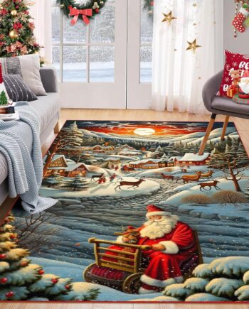 Alfombra decorativa de 2 x 3 pies, 24 x 36 pulgadas, Papá Noel, invierno de cuernos de Navidad, lana novedosa, ideal para zonas de alto tráfico en entrada, sala de estar, dormitorio