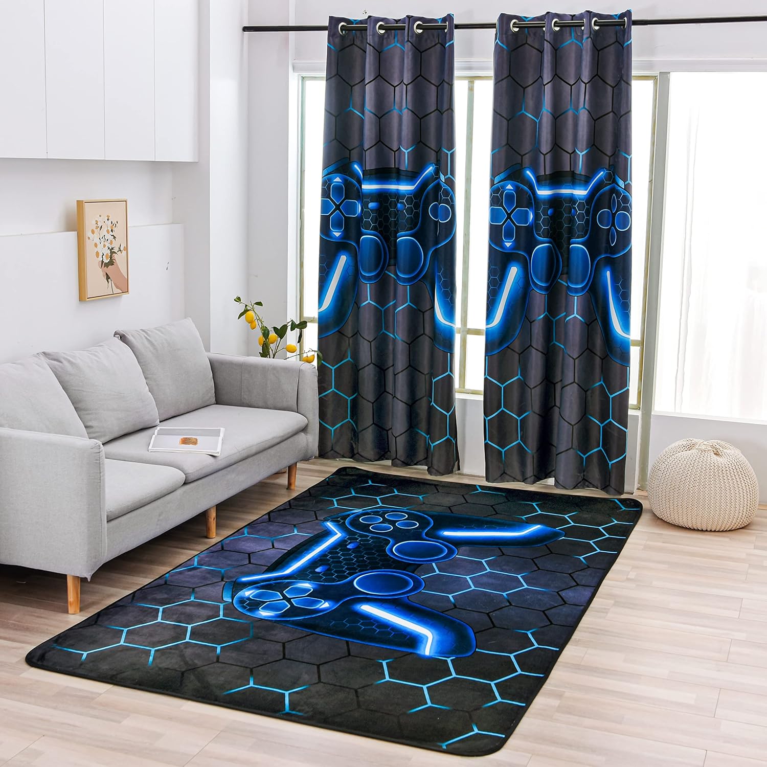 NTBED Alfombra de consola de juegos para dormitorio, sofá, sala de juegos, juegos, alfombra geométrica para mesita de noche, alfombra decorativa para el suelo (4 x 6 pies, azul)