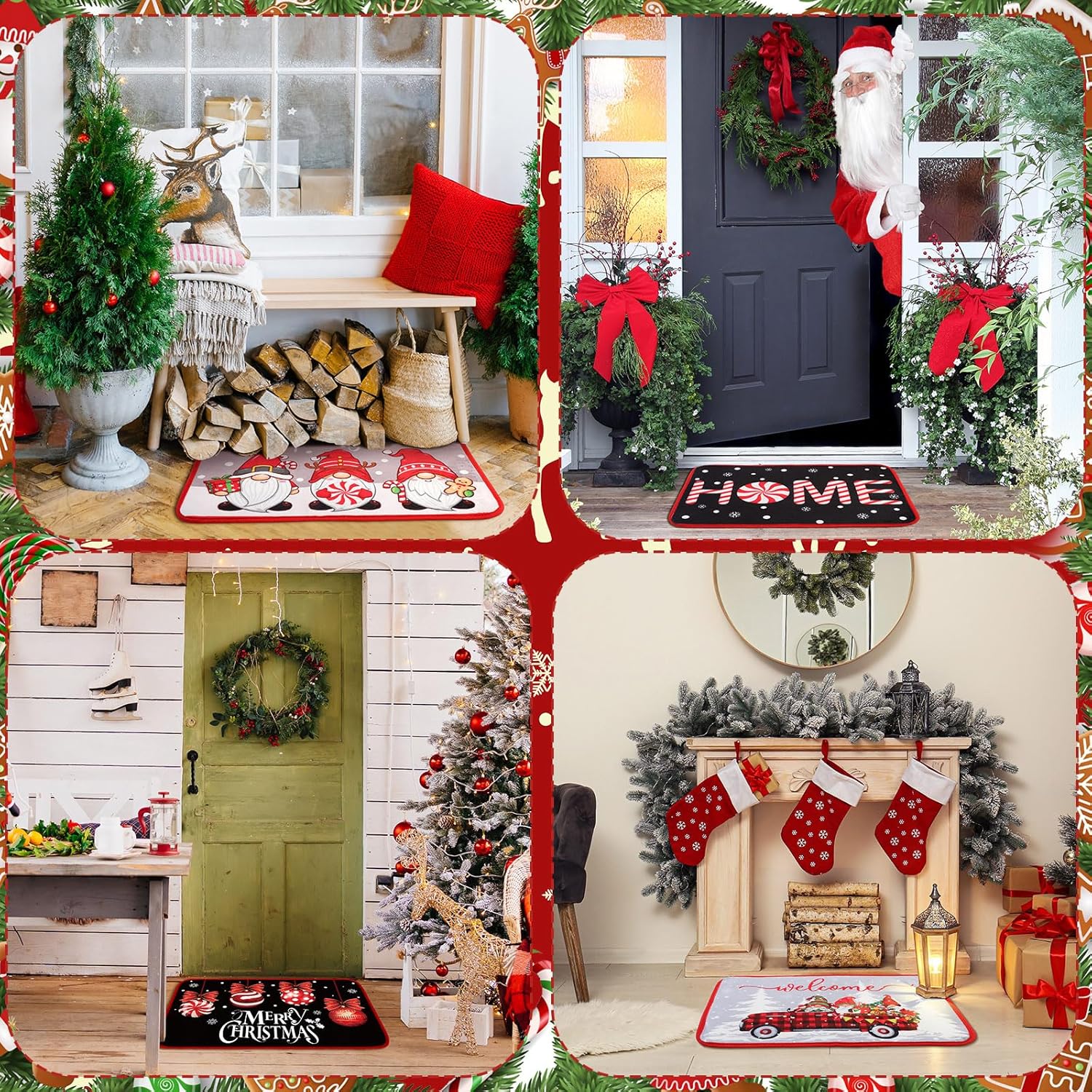 4 tapetes de gnomo de Navidad, tapetes de Navidad para decoración del hogar, cocina, camión, bola de Navidad, diseño para interiores y exteriores, bienvenida, invierno, divertida,