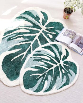 Alfombra de baño de Monstera Leaf antideslizante, esponjosa, ultra suave, lavable, para niños y mascotas, para niños, mascotas, para dormitorio, sala de estar, verde, 3.6 x 4.7 pies