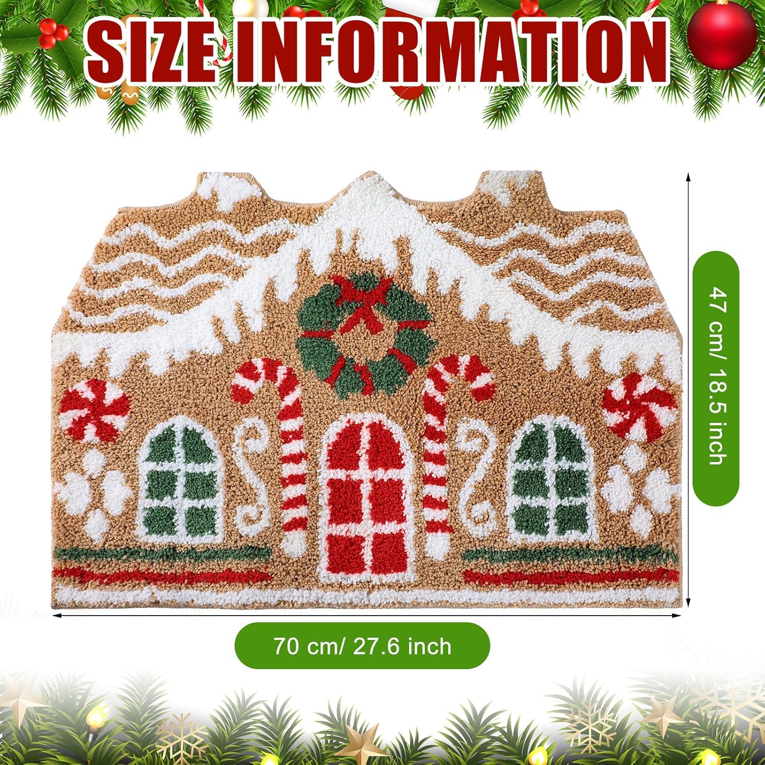 Tapete de baño de casa de jengibre, tapete de Navidad, antideslizante, bonito diseño de pan de jengibre, decoración de baño de microfibra de felpa, decoración navideña para el hogar