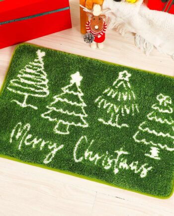 Christmas Tree Bathroom Rugs - Merry Christmas Soft Tufted Non-Slip Bath Mat, Absorbent Washable Shower Rug, Winter Holiday Decor for Bathroom, Bedroom, Powder Room, Green, 17.7" x 27.5"