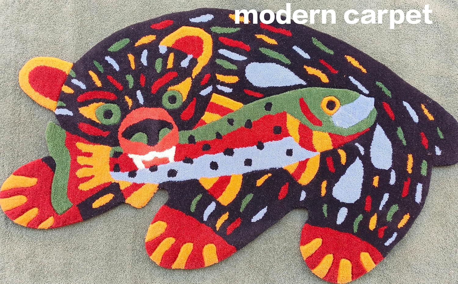 Modern Carpet - Tapete de baño súper absorbente, bonito diseño de dibujos animados, de 3 x 5, 100% lana, hecho a mano, copetudo para habitación, dormitorio, sala de estar