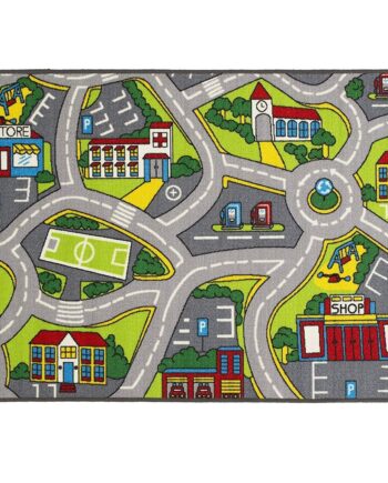 Mybecca - Tapete para niños con diseño vida de ciudad 4, educativo, con números y letras del alfabeto, de 5 x 7 pies, parte trasera de gel antideslizante, 59 x 82 pulgadas