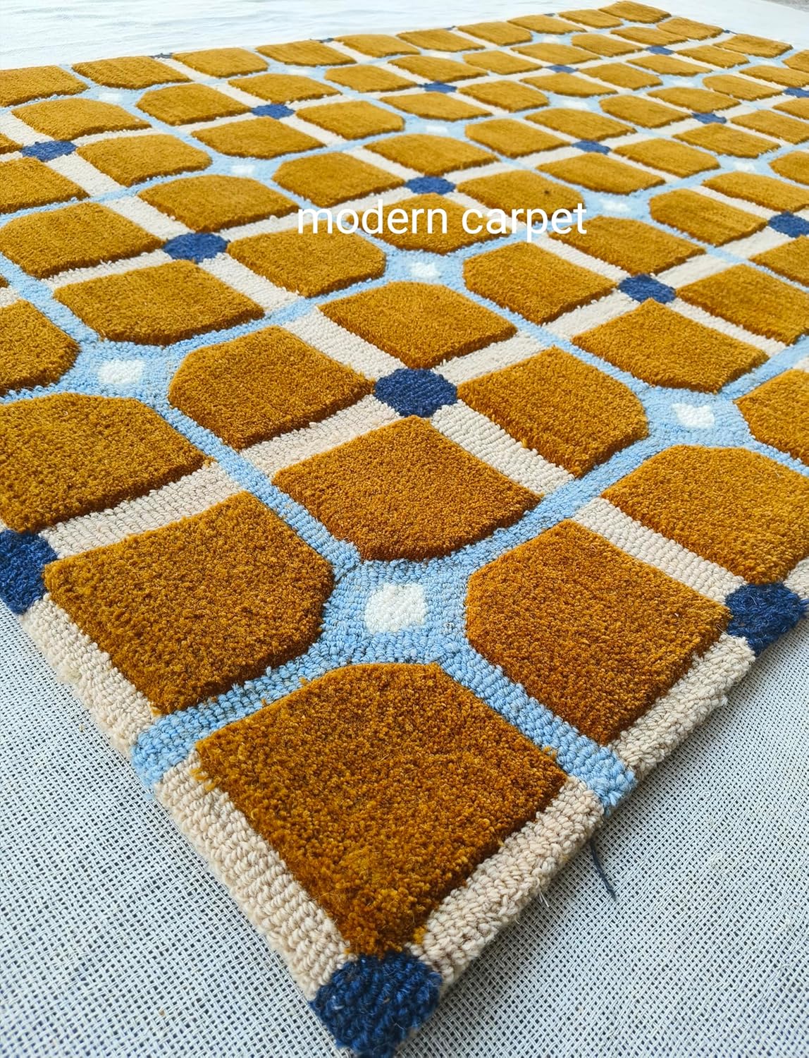 Modern Carpet Evelina Kroon - Alfombra de baño copetuda a mano con diseño de campos ocres, tapete para puerta, tapete de entrada para dormitorio, cocina, alfombra de área de dibujos animados para baño