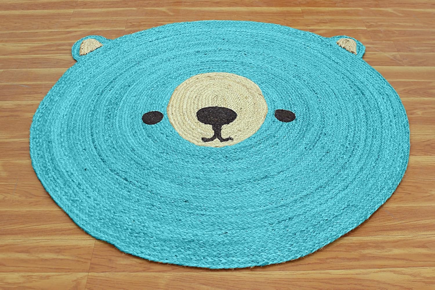 Kilim - Alfombra redonda de 6 pies, color azul turquesa y beige, alfombra de yute trenzada para interiores y exteriores, alfombra de tejido plano, alfombra de alto tráfico, dormitorio,