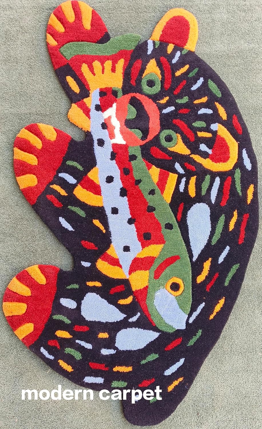 Modern Carpet - Tapete de baño súper absorbente, bonito diseño de dibujos animados, de 3 x 5, 100% lana, hecho a mano, copetudo para habitación, dormitorio, sala de estar