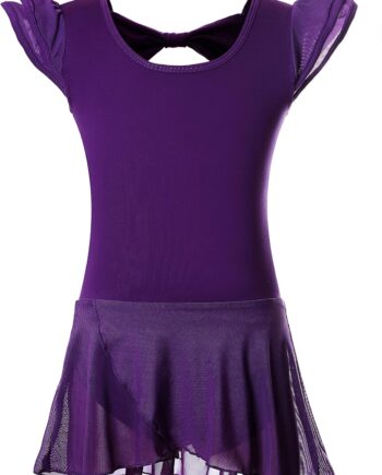 DANSHOW Leotardos de ballet para niñas con falda de pétalos de manga con volantes y espalda con lazo