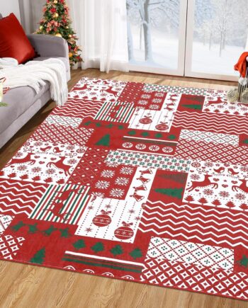 RUGSREAL Alfombra navideña de 5 x 7 pies, diseño de retazos navideños, lavable a máquina, alfombra de interior, alfombra decorativa antideslizante para cocina, baño, sala de estar, dormitorio
