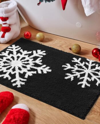 Lujoso tapete de baño de invierno con copos de nieve blancos y negros, de 17 x 25 pulgadas, extra suave y absorbente, tapete de baño de microfibra extra suave y absorbente, parte trasera de