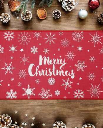 CAROMIO Tapete de Navidad con diseño de copos de nieve rojos, antideslizante, para interiores y exteriores, para puerta delantera, sala de estar, dormitorio, entrada, cocina, decoración festiva del