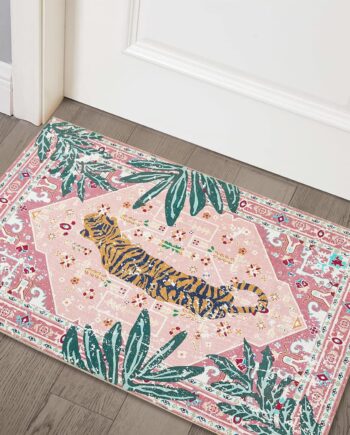 Alfombras bohemias de lana sintética de 2 x 3, hippie tropical, para baño, cocina, interior, entrada, moderna, vintage, envejecida, indio, antideslizante, lavable, rosado