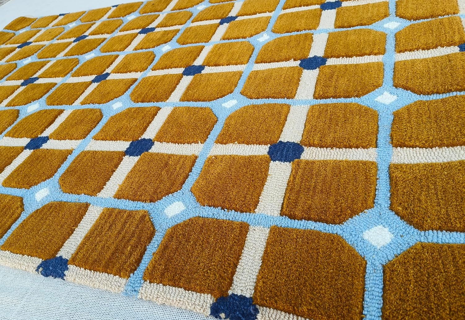 Modern Carpet Evelina Kroon - Alfombra de baño copetuda a mano con diseño de campos ocres, tapete para puerta, tapete de entrada para dormitorio, cocina, alfombra de área de dibujos animados para baño