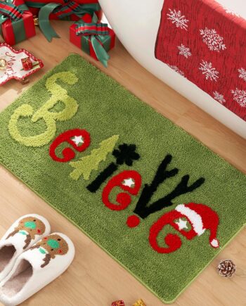 ELDONE Christmas Believe - Alfombra de baño con reno de copo de nieve, bonita alfombra antideslizante para decoraciones de vacaciones de invierno, divertida alfombra de baño circular para dormitorio y