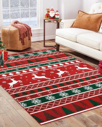 RUGSREAL Alfombra de área de Navidad de 4 x 6 pies, con árbol de Navidad y copo de nieve, bonita alfombra antideslizante con ciervos para dormitorio, lavable a máquina, para sala de estar, dormitorio,