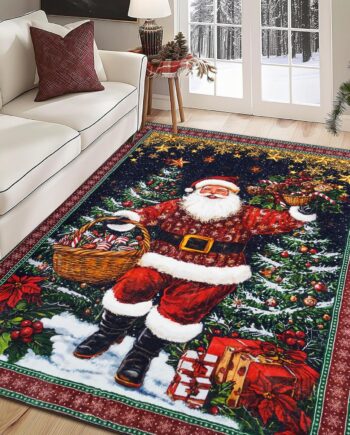 FRAMICS Alfombra de Navidad de Papá Noel, alfombra de árbol de Navidad de 3 x 5 pies, lavable, antideslizante, alfombra de invierno de Navidad para sala de estar, alfombra de pelo bajo para guardería,
