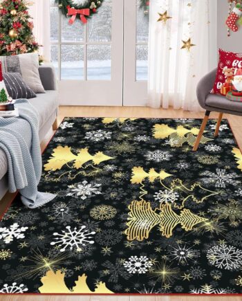 Rug for Xmas Holiday Decorative Room Decor,3x4ft/36x48in/90x120cm Black Rug, Gold Christmas Tree Santa Claus Printed Area Rug Washable Rugs Fun Play Rug