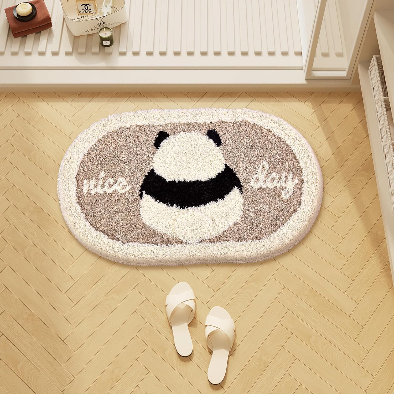 Bonita alfombra de baño, extra suave, de forma irregular, de animales panda, 16 x 28 pulgadas, antideslizante, lavable, absorbente, divertida alfombra de baño para bañera, ducha, cocina, dormitorio
