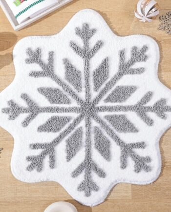 TRUEDAYS Alfombra de baño gris con diseño de copos de nieve, tapete de bienvenida de copo de nieve gris, antideslizante, redondo, lavable, alfombra de bañera para baño, bañera y cocina