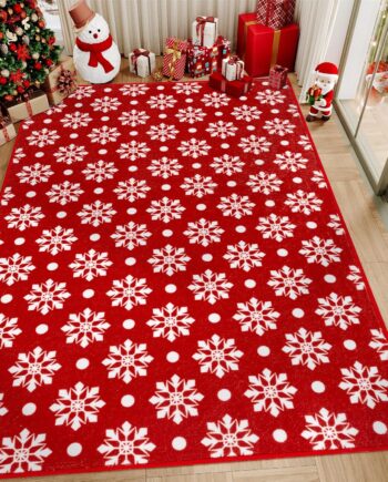 HUGEAR Alfombra de Navidad de 3 x 5 pies, lavable a máquina, alfombra de pasillo de pelo bajo, alfombra de puerta interior, alfombra antideslizante de copos de nieve para dormitorio, cocina, entrada y