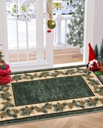 RUGSREAL Tapete de Navidad de 2 x 3 pulgadas, con parte trasera antideslizante, con cono de pino de Navidad, tapete para interiores, resistente a las manchas, lavable, tapete de acento abstracto para