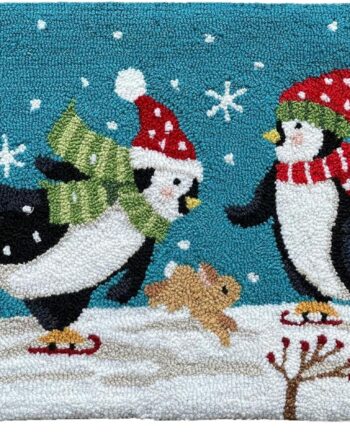 Alfombra decorativa con diseño de pingüinos de invierno, con diseño de copos de nieve, 28.5 x 17 pulgadas, para decoración navideña del hogar
