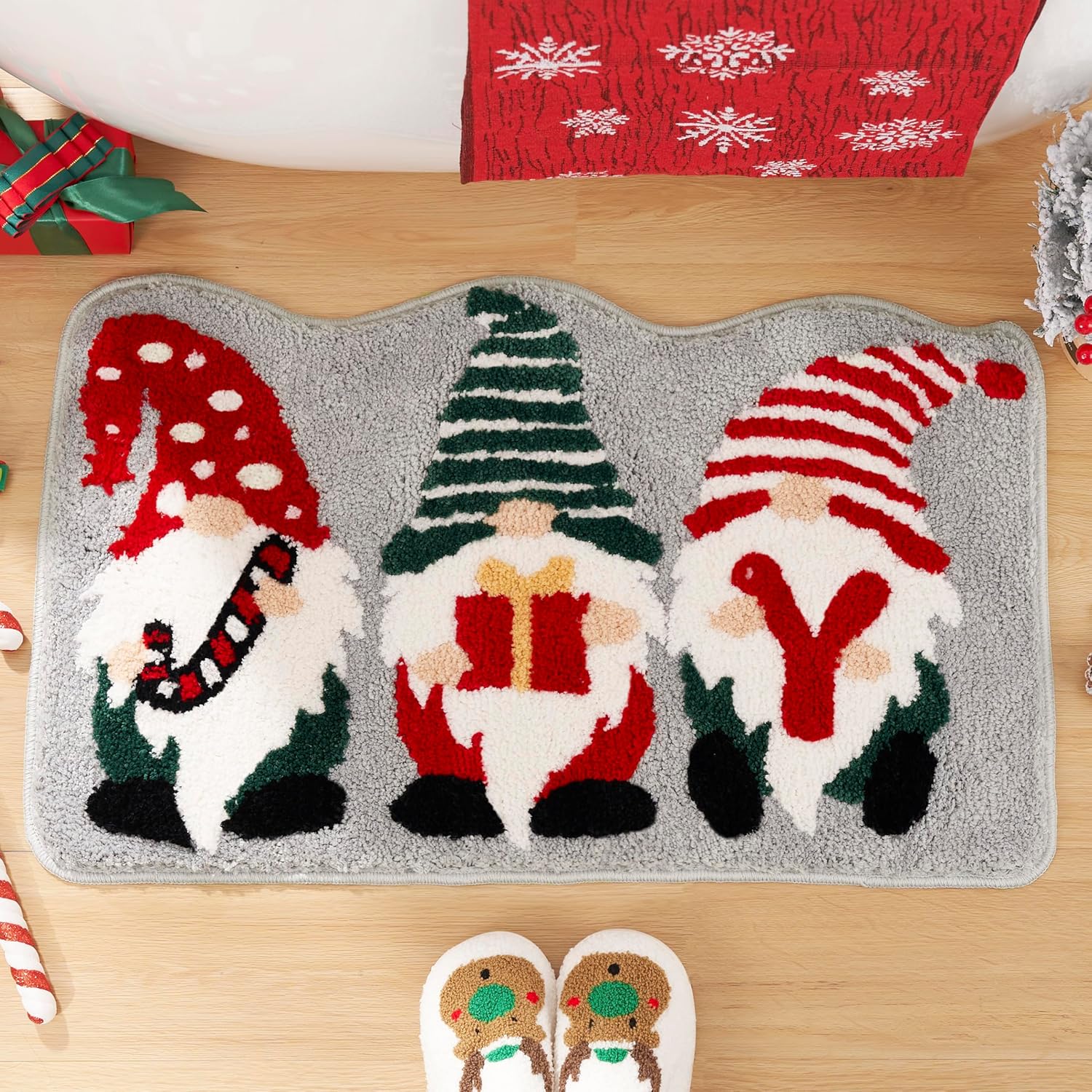 ELDONE Alfombra de cubo mágico derretida con alfombras de baño de gnomo navideño
